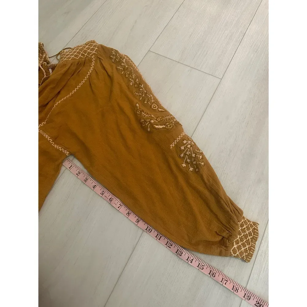 Free‎ People Notting Hill Embroidered Peasant Top Sz S - Mustard Yellow $168